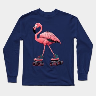 Roller Skating Flamingo Long Sleeve T-Shirt